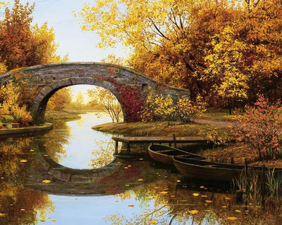 Bridge and Autumn Leaves Diamond Painting 