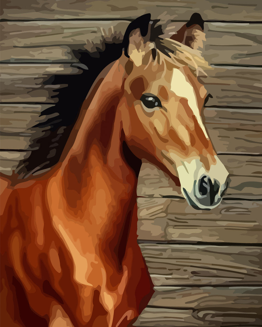Brown Horse in front of Wooden Board Diamond Painting