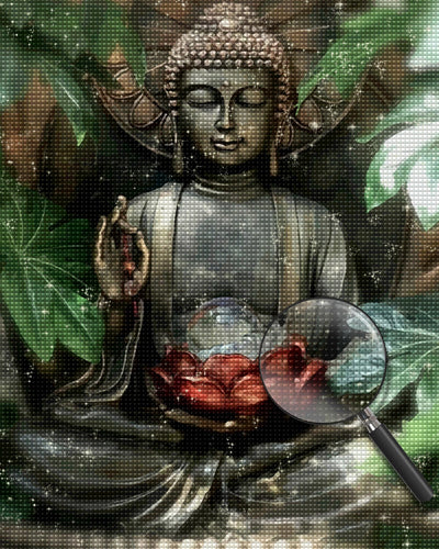 Buddha Statue Holding a Red Lotus Diamond Painting
