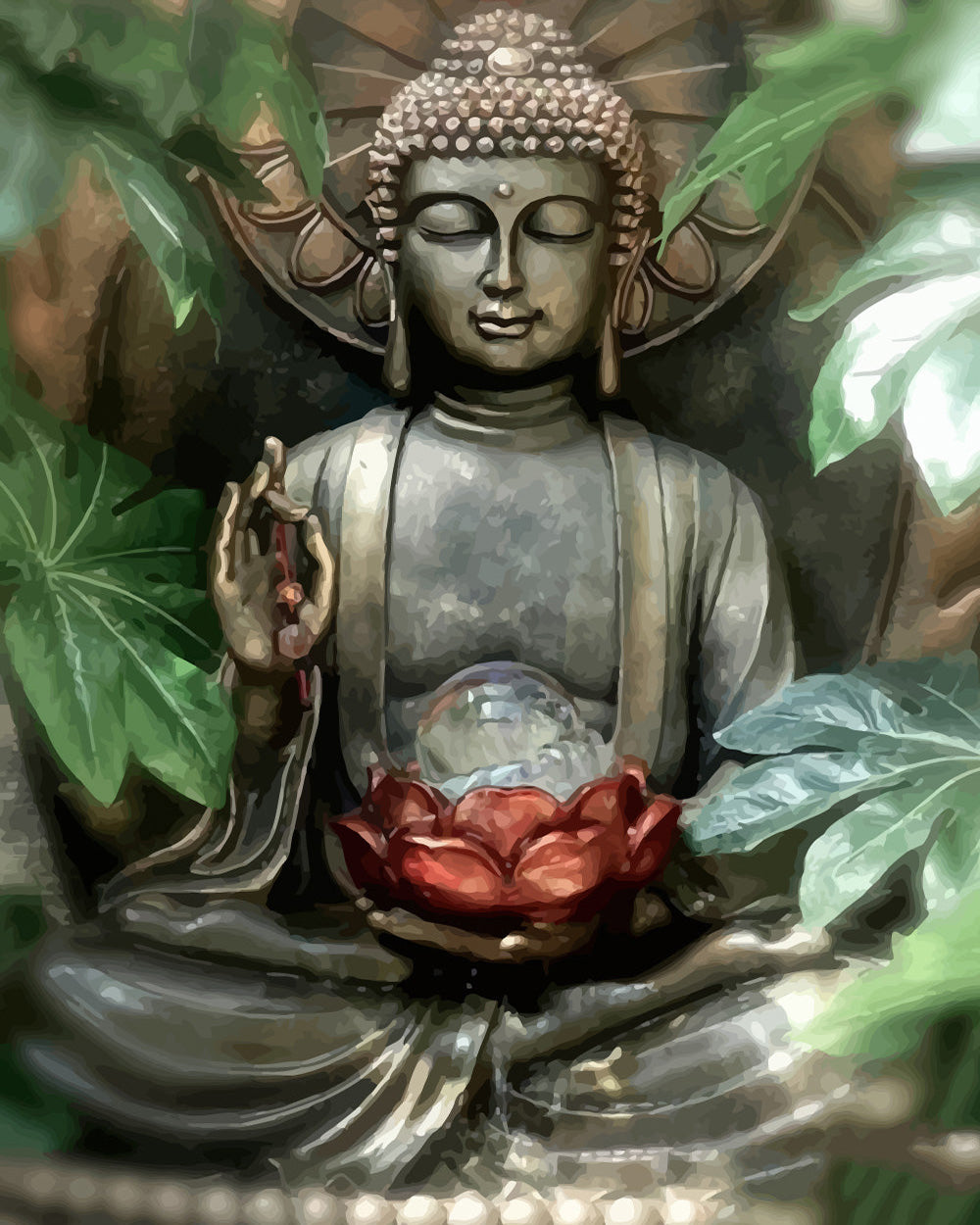 Buddha Statue Holding a Red Lotus Diamond Painting