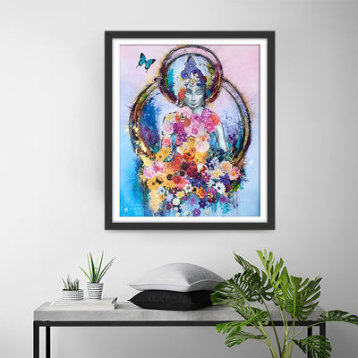 Buddha Statue Surrounded by Flowers Diamond Painting
