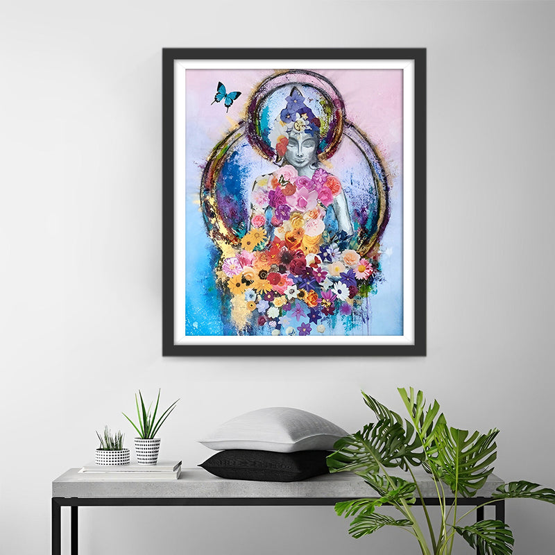 Buddha Statue Surrounded by Flowers Diamond Painting