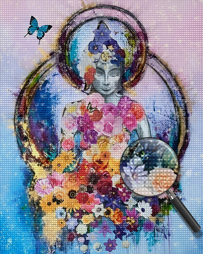 Buddha Statue Surrounded by Flowers Diamond Painting