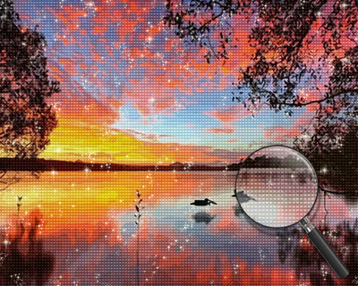 Calm Lake under Pink Clouds Diamond Painting