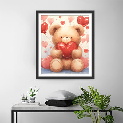 Cartoon Bear and Heart Shpe Balloons Diamond Painting