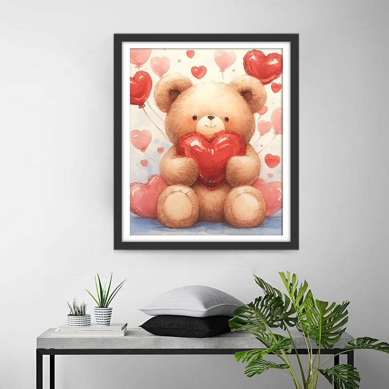 Cartoon Bear and Heart Shpe Balloons Diamond Painting