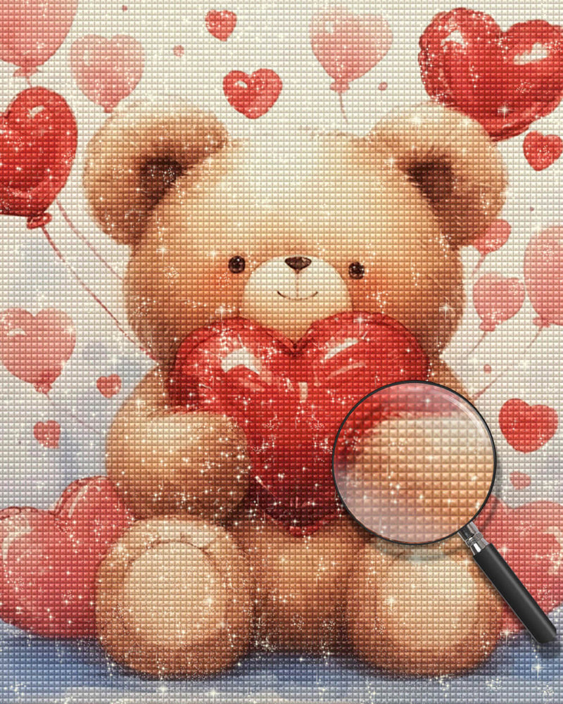 Cartoon Bear and Heart Shpe Balloons Diamond Painting