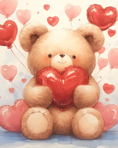 Cartoon Bear and Heart Shpe Balloons Diamond Painting