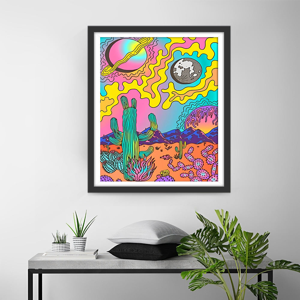 Cartoon Cactus and Planet Diamond Painting