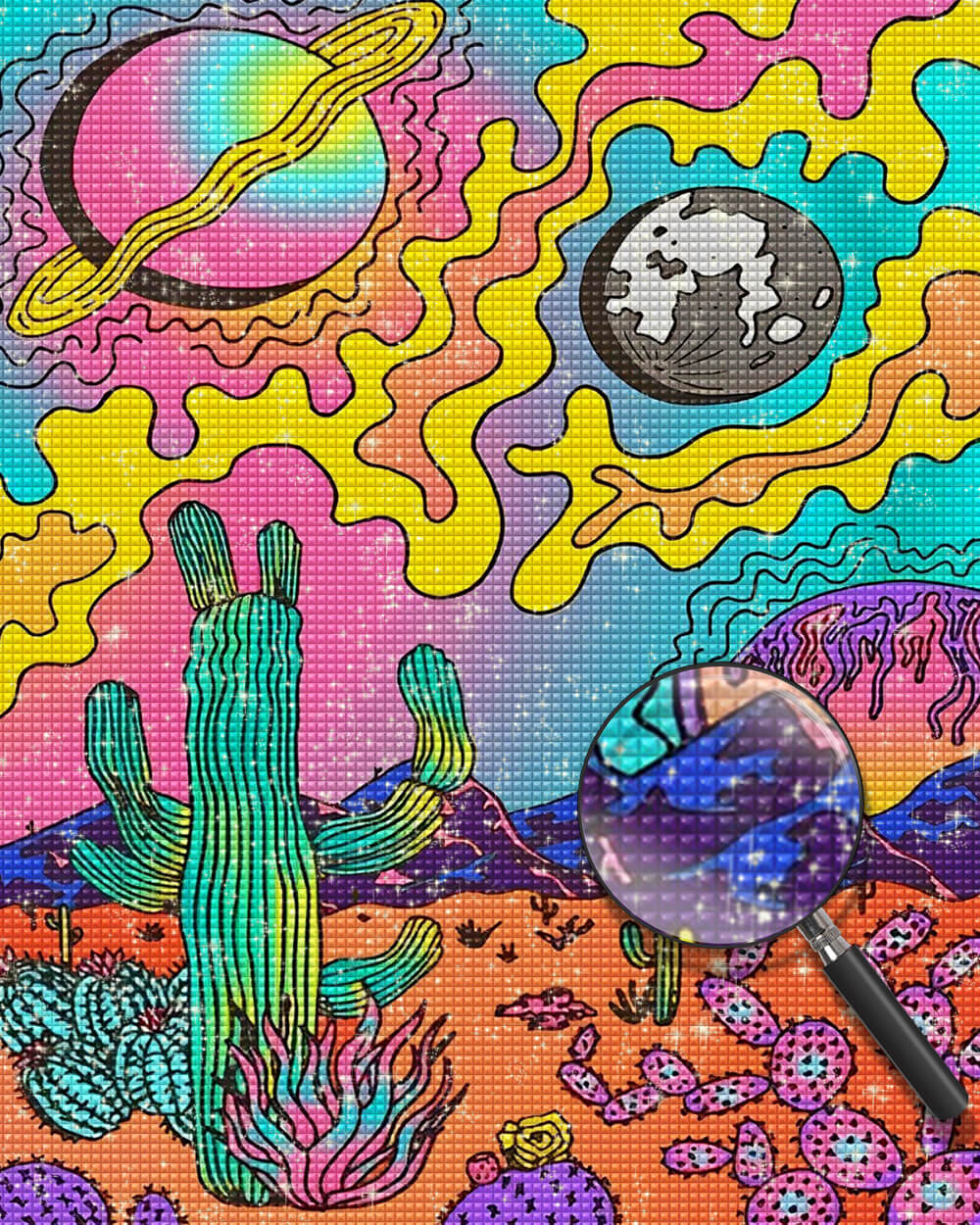 Cartoon Cactus and Planet Diamond Painting