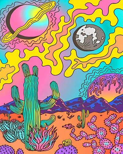 Cartoon Cactus and Planet Diamond Painting
