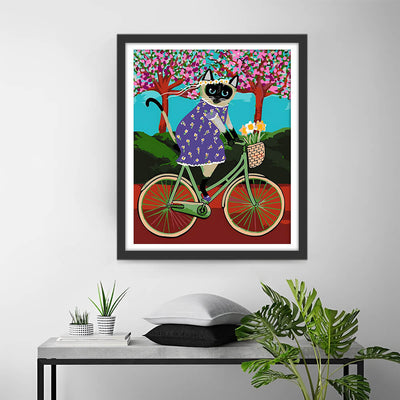 Cartoon Cat on a Bicycle Diamond Painting