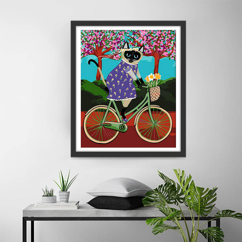 Cartoon Cat on a Bicycle Diamond Painting