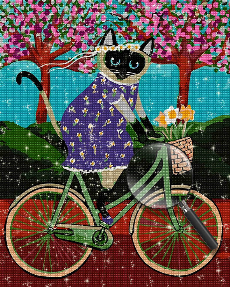 Cartoon Cat on a Bicycle Diamond Painting