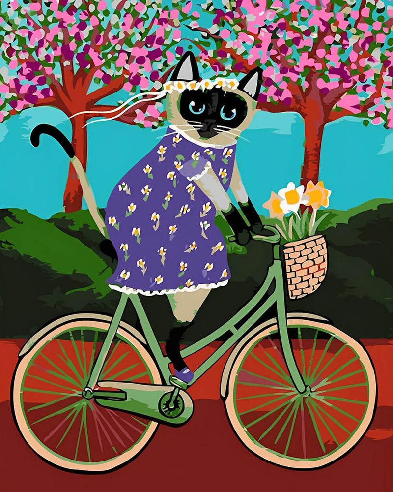 Cartoon Cat on a Bicycle Diamond Painting