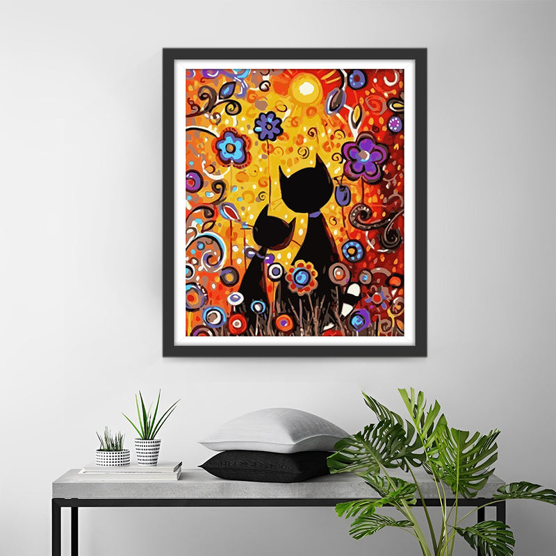 Cartoon Cats and Flowers Diamond Painting
