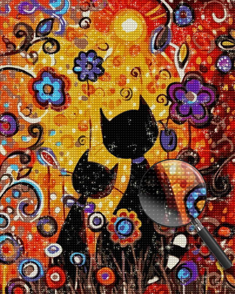 Cartoon Cats and Flowers Diamond Painting