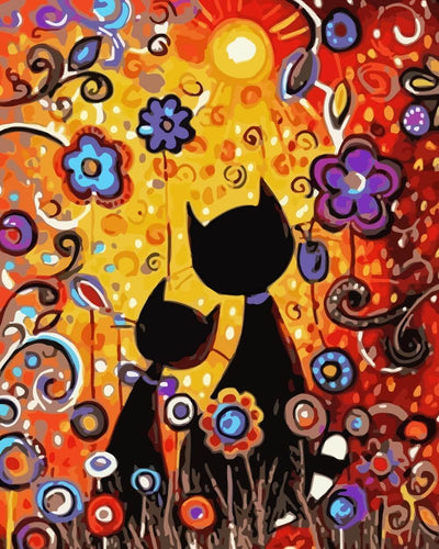 Cartoon Cats and Flowers Diamond Painting