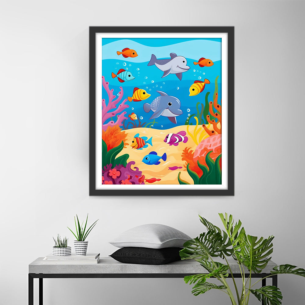 Cartoon Dolphins and Fish Diamond Painting