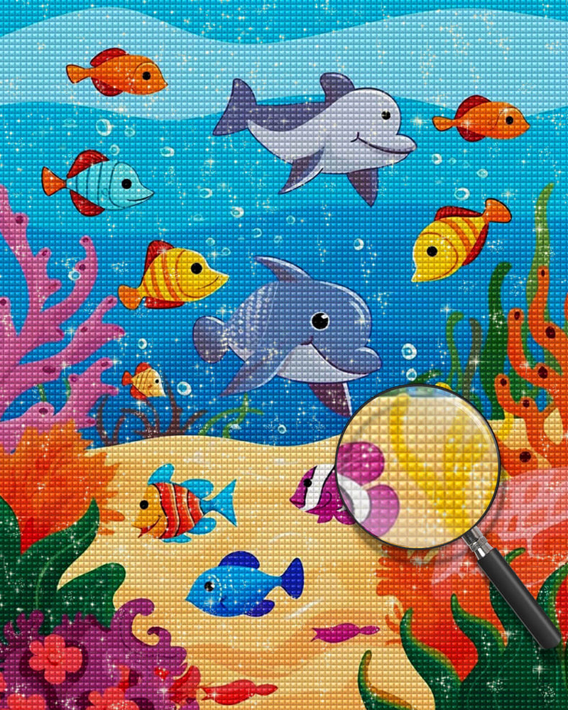 Cartoon Dolphins and Fish Diamond Painting
