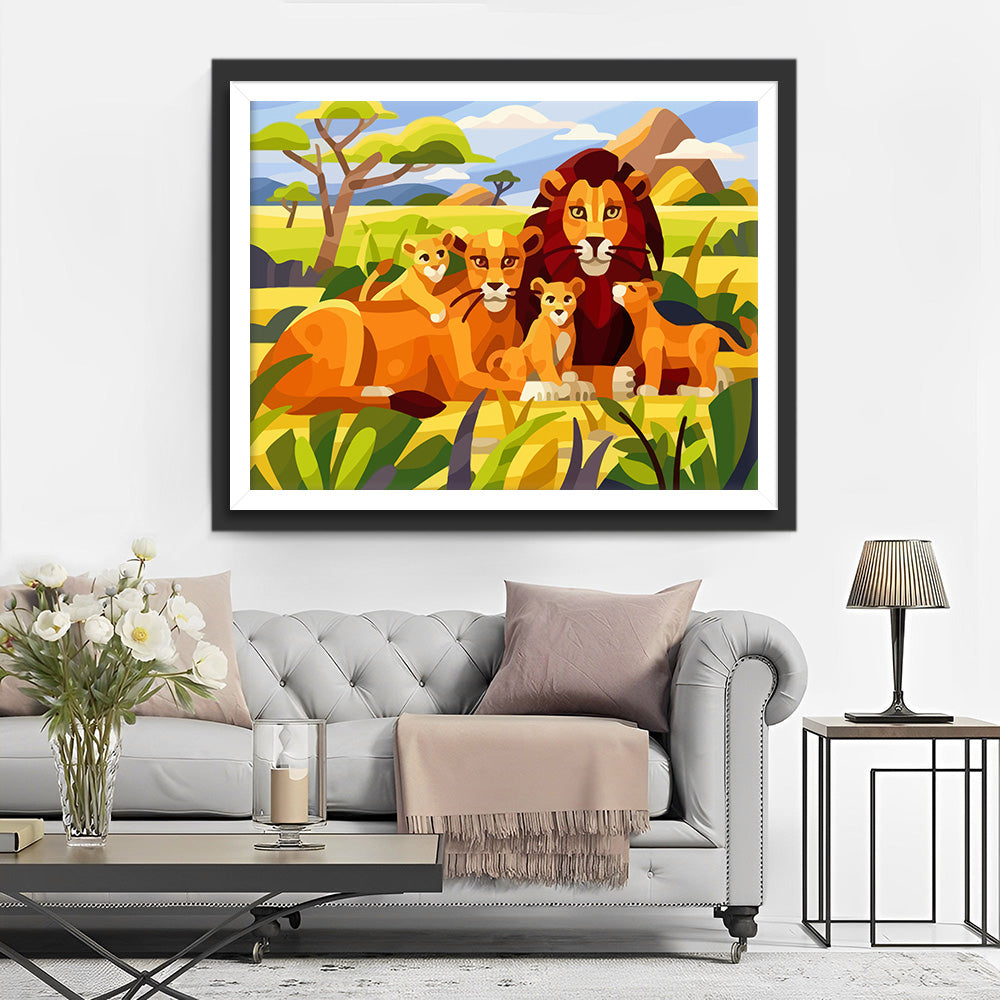Cartoon Lion Family Diamond Painting