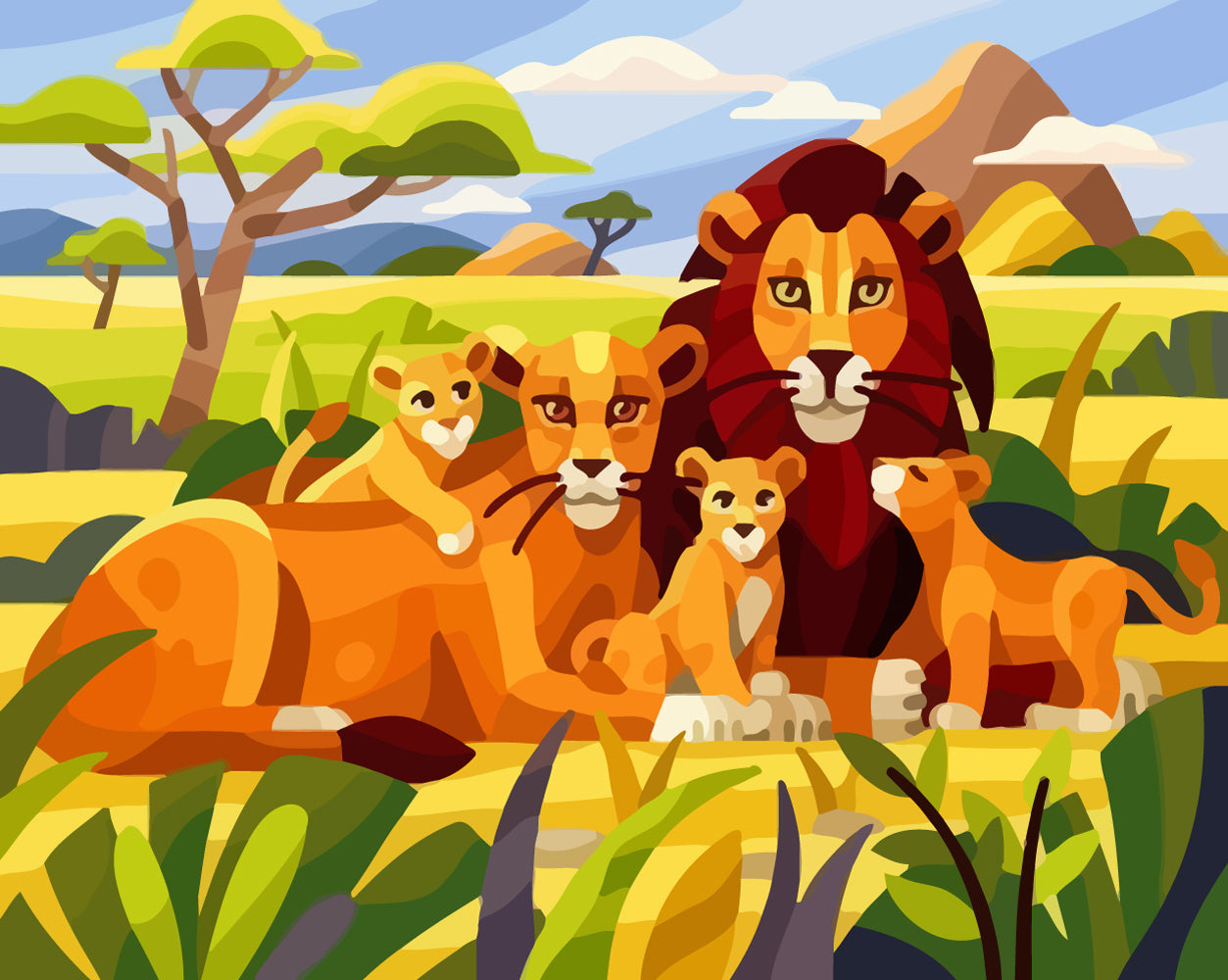 Cartoon Lion Family Diamond Painting
