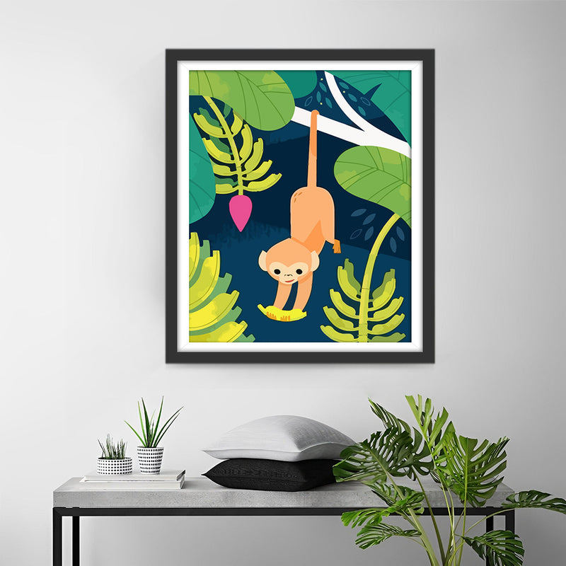 Cartoon Monkey on a Banana Tree Diamond Painting