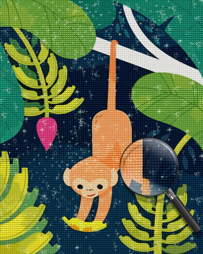 Cartoon Monkey on a Banana Tree Diamond Painting