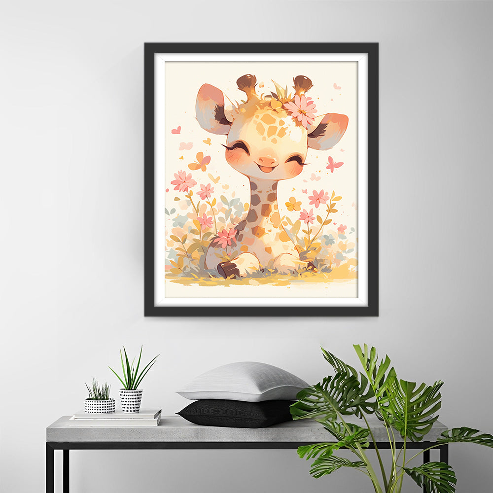 Cartoon Smiling Giraffe Diamond Painting