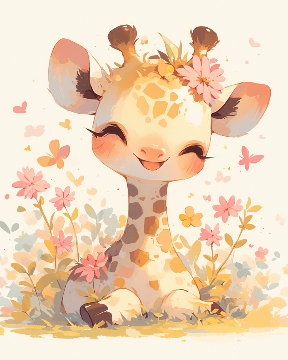 Cartoon Smiling Giraffe Diamond Painting