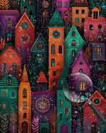 Cartoon-Style Colorful City Buildings Diamond Painting