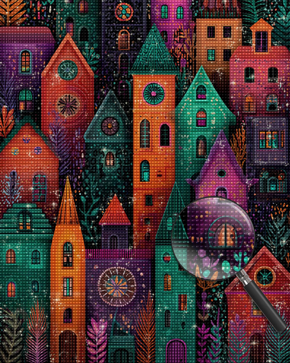 Cartoon-Style Colorful City Buildings Diamond Painting