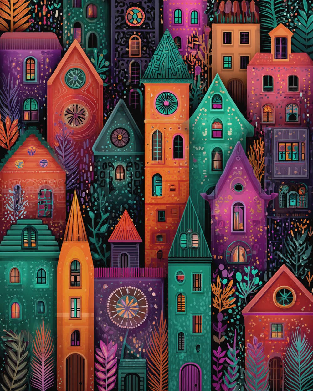 Cartoon-Style Colorful City Buildings Diamond Painting