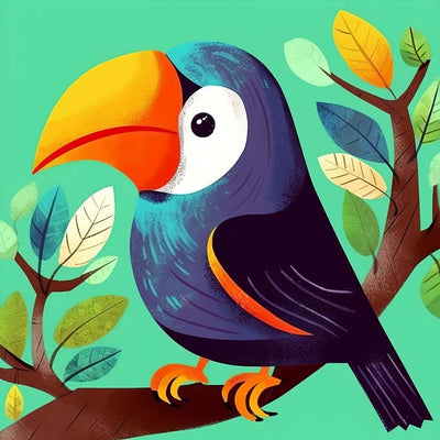 Cartoon Toucan on Branch Diamond Painting