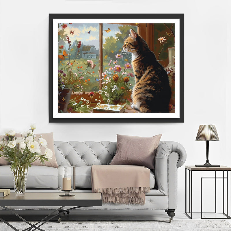 Cat Looks out the Window Diamond Painting