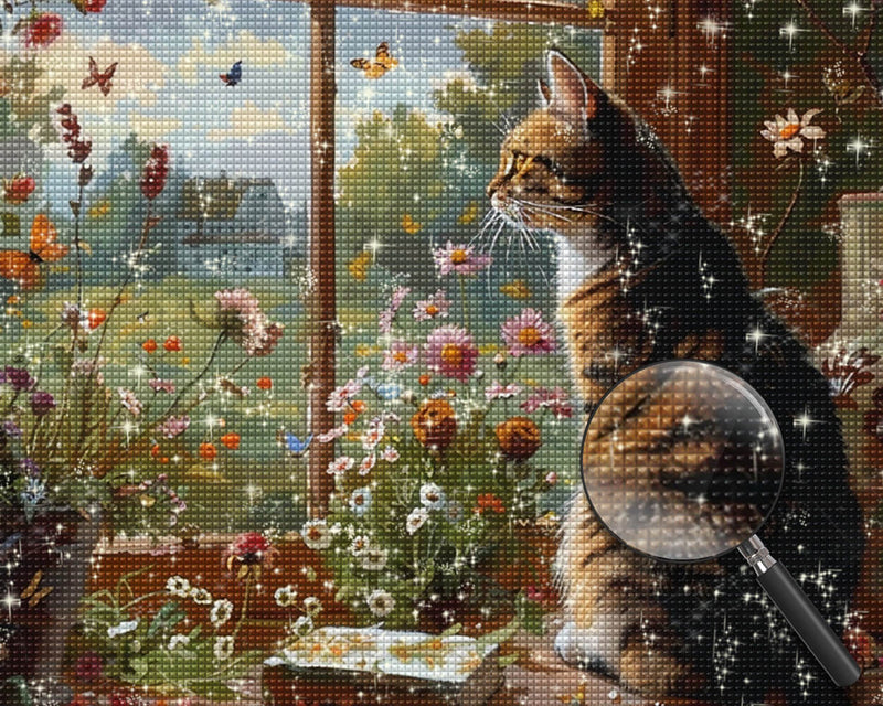 Cat Looks out the Window Diamond Painting
