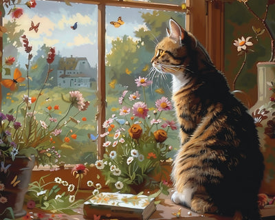 Cat Looks out the Window Diamond Painting