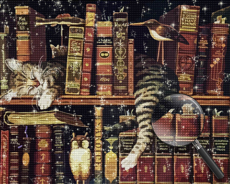 Cat on Bookshelf Diamond Painting