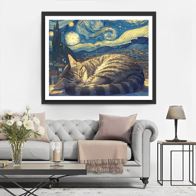 Cat Sleeping under the Starry Sky Diamond Painting