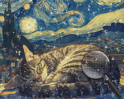 Cat Sleeping under the Starry Sky Diamond Painting