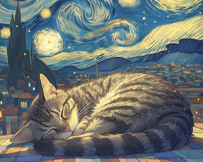 Cat Sleeping under the Starry Sky Diamond Painting