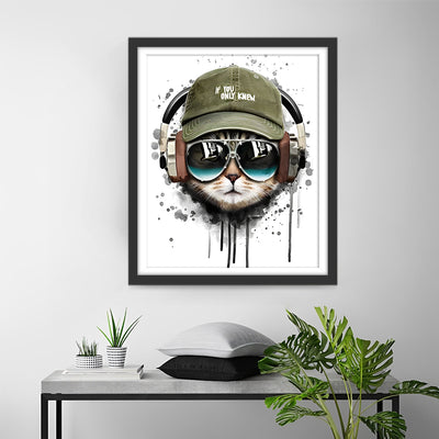 Cat with Sunglasses and Hat Diamond Painting