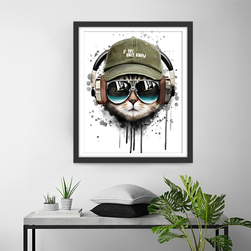 Cat with Sunglasses and Hat Diamond Painting