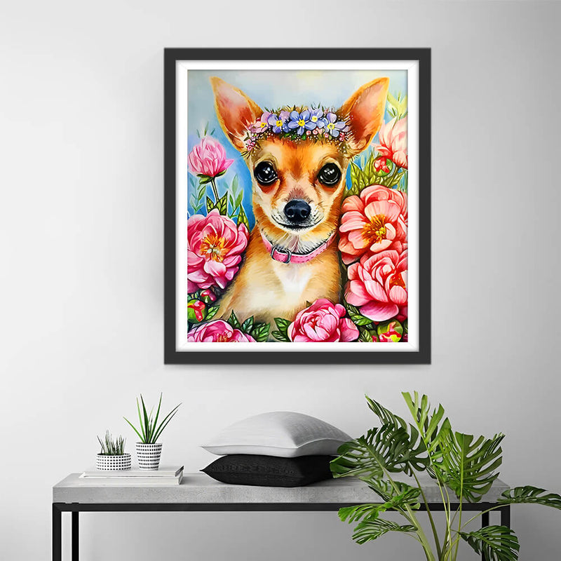 Chihuahua among Pink Peonies Diamond Painting