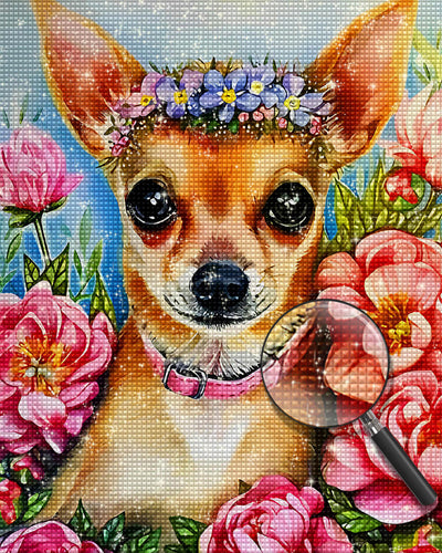 Chihuahua among Pink Peonies Diamond Painting