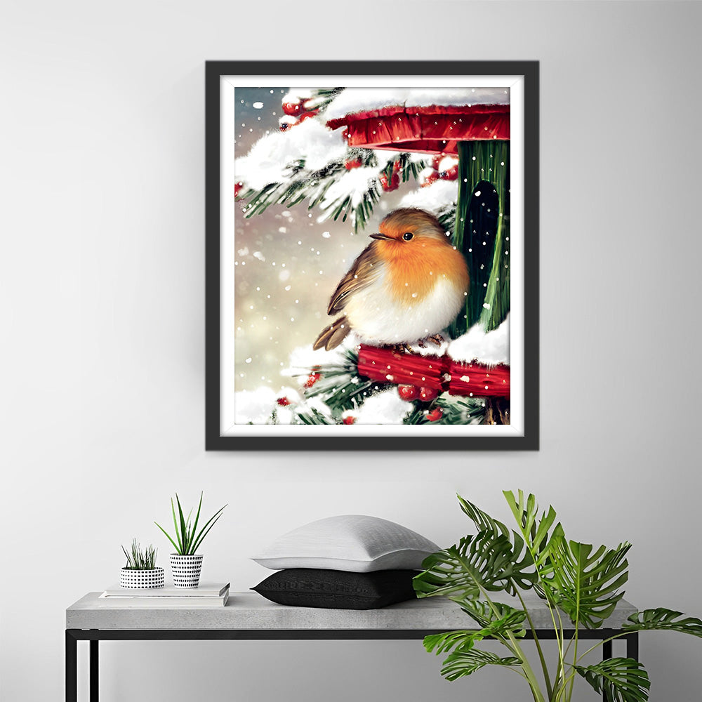 Christmas Bird in the Snow Diamond Painting
