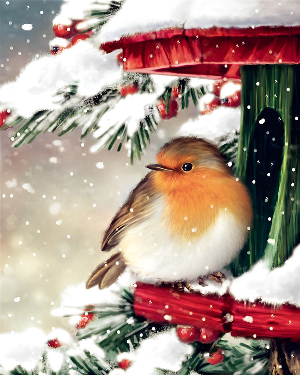 Christmas Bird in the Snow Diamond Painting