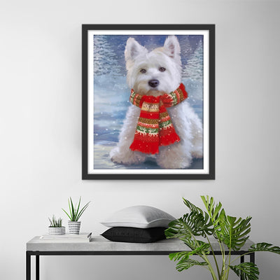 Christmas Puppy Wearing Scarf Diamond Painting