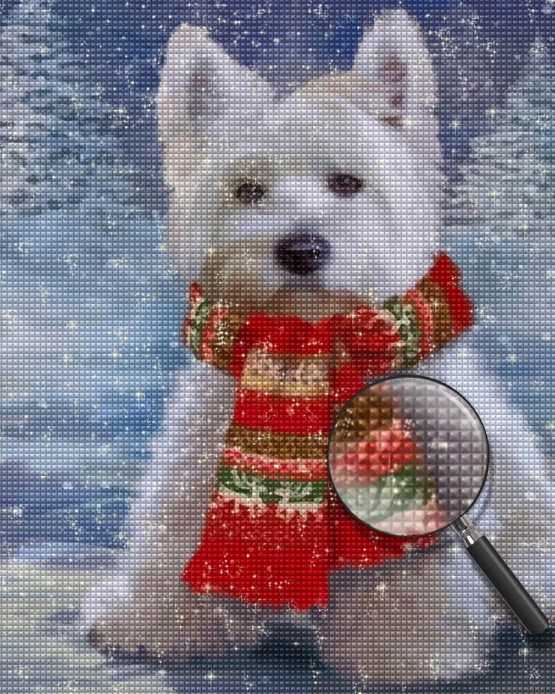 Christmas Puppy Wearing Scarf Diamond Painting
