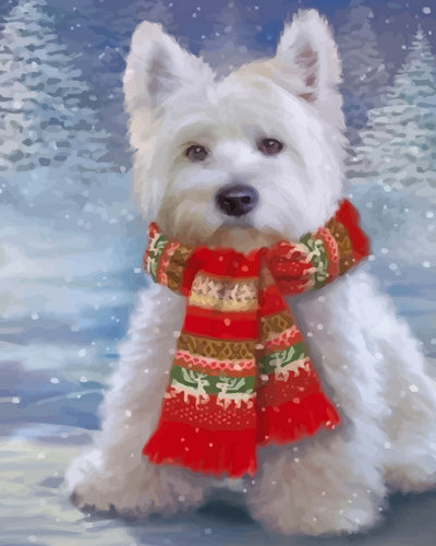 Christmas Puppy Wearing Scarf Diamond Painting